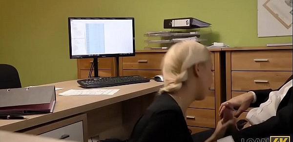  Loan4k. Blonde hottie with pigtail is owned by loan manager for cash